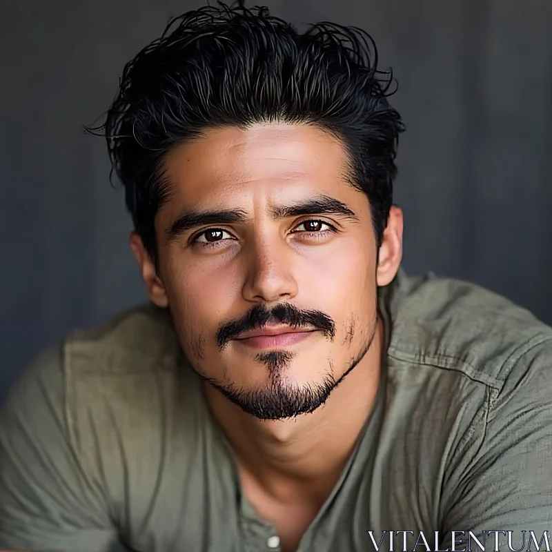 Close-Up Image of a Bearded Man with Brown Eyes AI Image