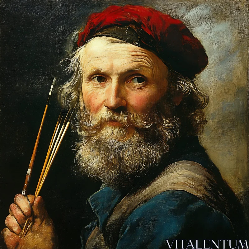 The Bearded Painter with Brushes AI Image