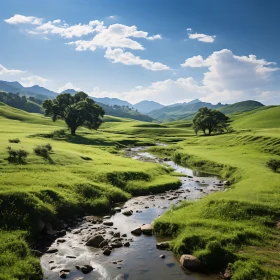 Tranquil Valley Scene with Stream and Hills