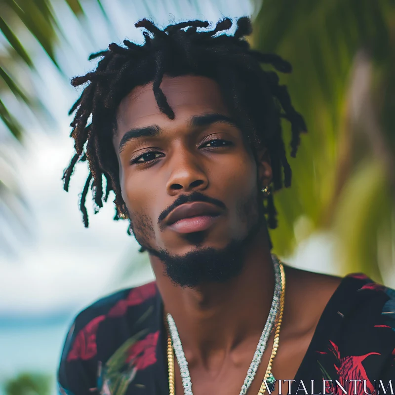 Tropical Portrait of a Man with Dreadlocks AI Image