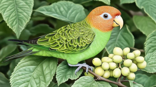 Vivid Green Parrot with Orange Head