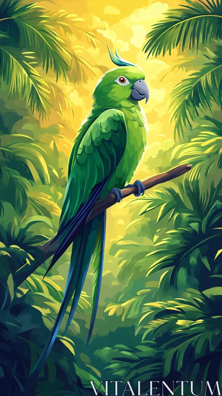 Tropical Parrot Perched in Foliage AI Image