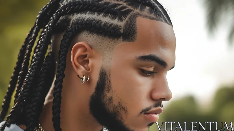 Profile of a Man with Stylish Braids AI Image