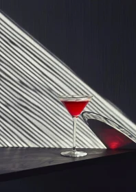 Geometric Shadows and Vibrant Red Cocktail