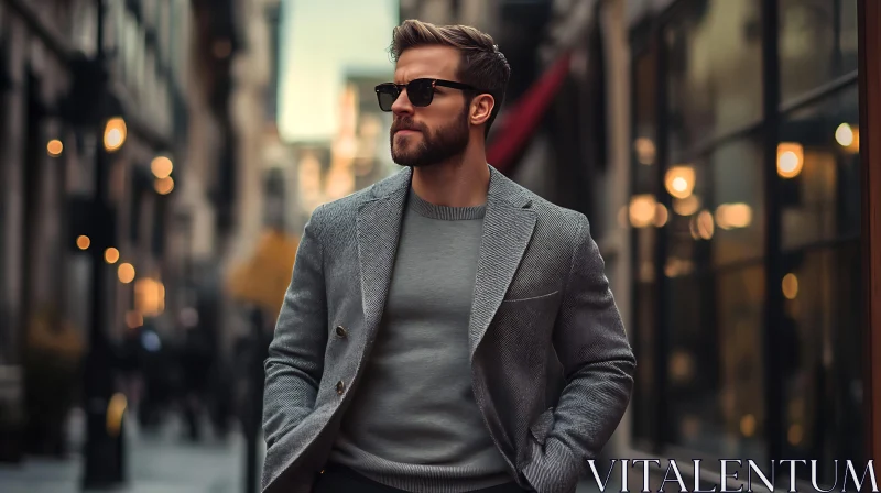 Urban Fashion: Bearded Man in Sunglasses AI Image