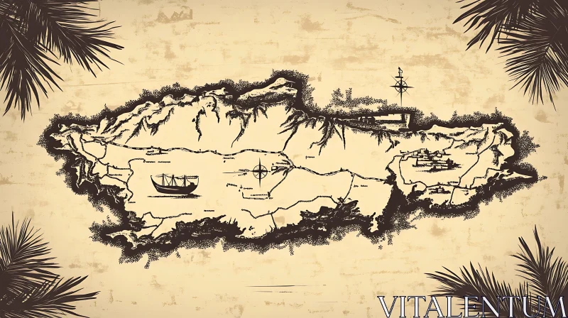 Antique Style Island Treasure Map AI Image