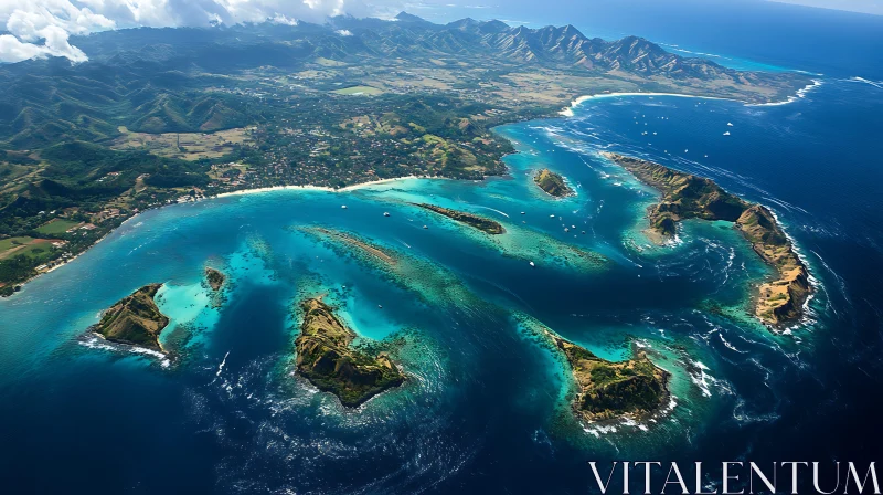 Scenic Aerial Shot of Vibrant Tropical Islands and Coastline AI Image