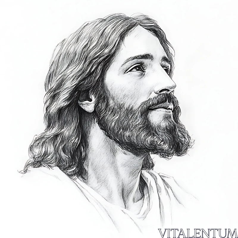 Intricate Sketch of a Bearded Man AI Image