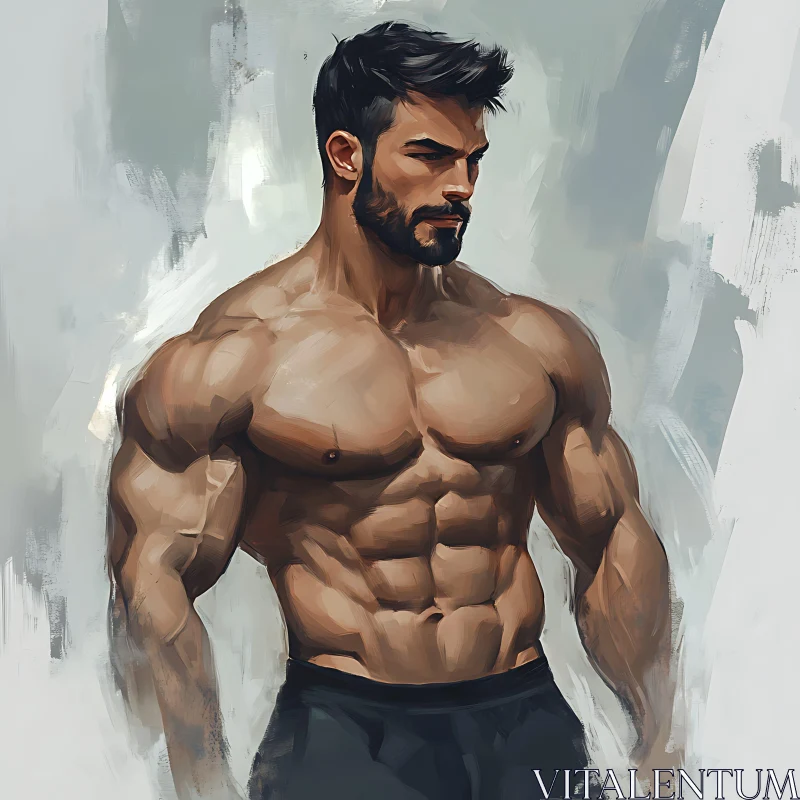 Digital Art of a Muscular Man AI Image