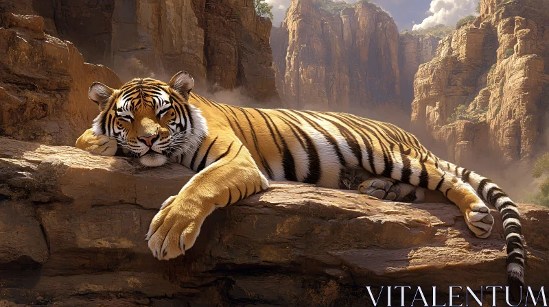 AI ART Tiger Relaxing on Rocky Outcrop