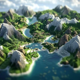 Minecraft Terrain with Majestic Mountains and Serene Rivers