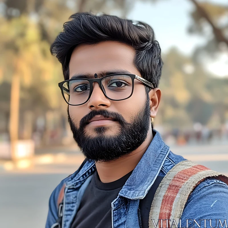 Casual Man with Beard and Glasses in Natural Setting AI Image