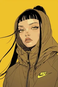 Digital Anime Portrait of Woman in Hooded Jacket