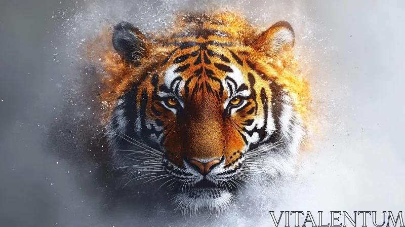 Tiger In Mist with Intense Gaze AI Image