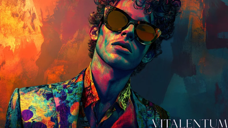 Colorful Surreal Portrait Art with Stylish Sunglasses AI Image