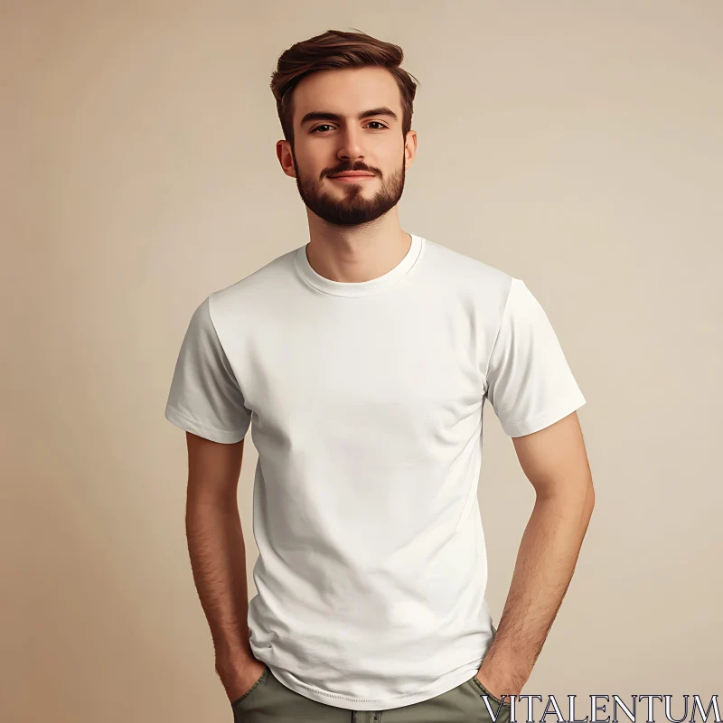 Relaxed Young Man with Groomed Beard AI Image