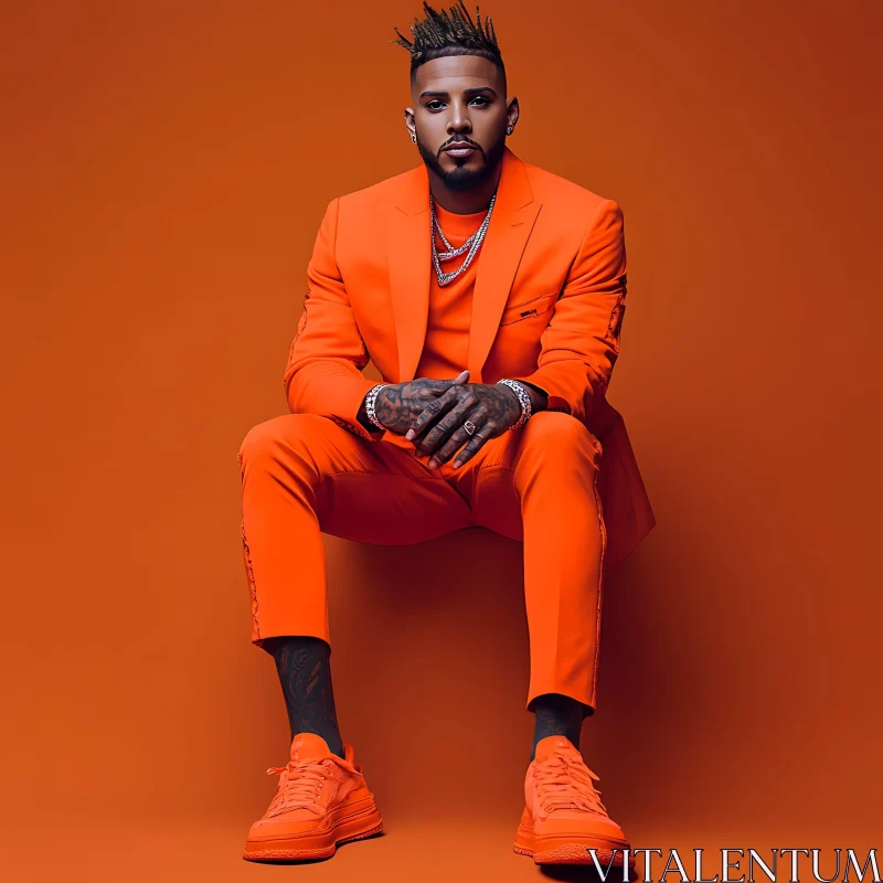 Stylish Man in Orange Attire AI Image