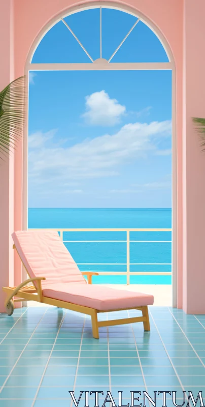 Pastel Sunbed Overlooking the Ocean AI Image