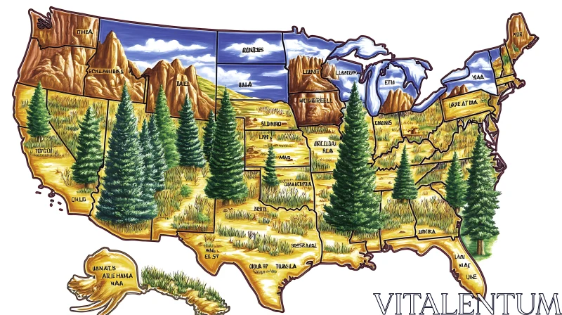 AI ART Geographic Illustration of the USA