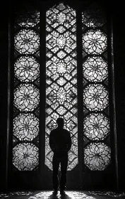 Silhouette in Ornate Window Light