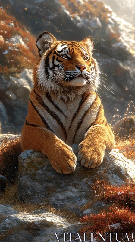 AI ART Tiger Resting on Rock