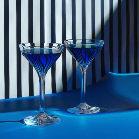 Contemporary Blue Glass Art with Martini Glasses