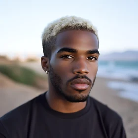 Serious Man with Blond Hair at the Coastline