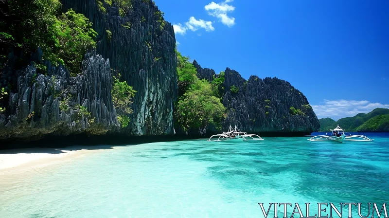 Exquisite Tropical Beach and Limestone Cliffs AI Image