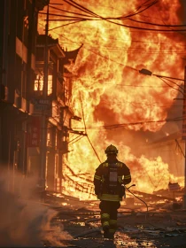 Firefighter Battles Intense City Blaze