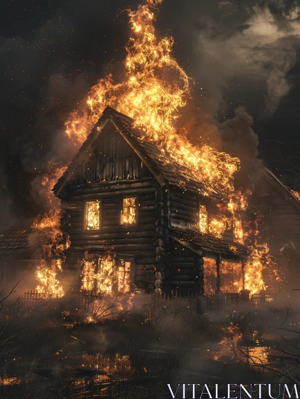 Raging Nighttime House Fire AI Image