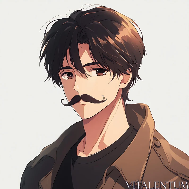 Detailed Anime Character with Mustache in Casual Outfit AI Image