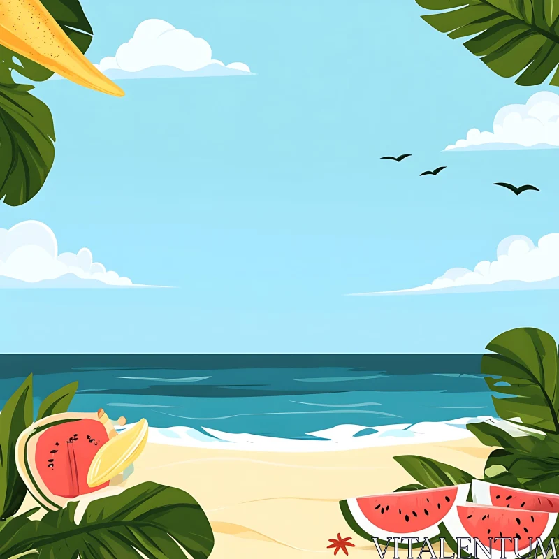 Tranquil Summer Beach Scene AI Image