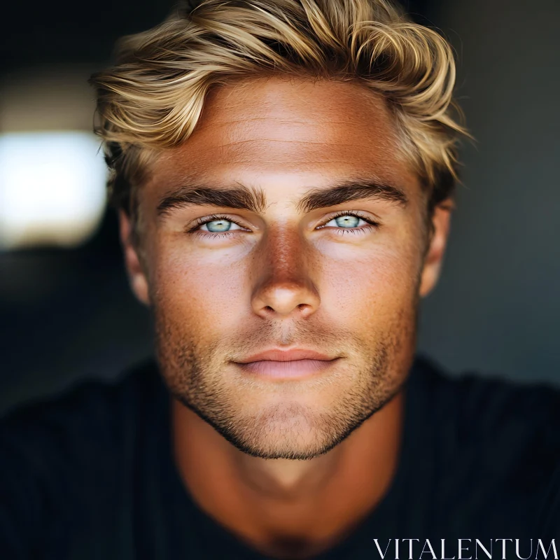 Blonde Man Portrait with Intense Gaze AI Image