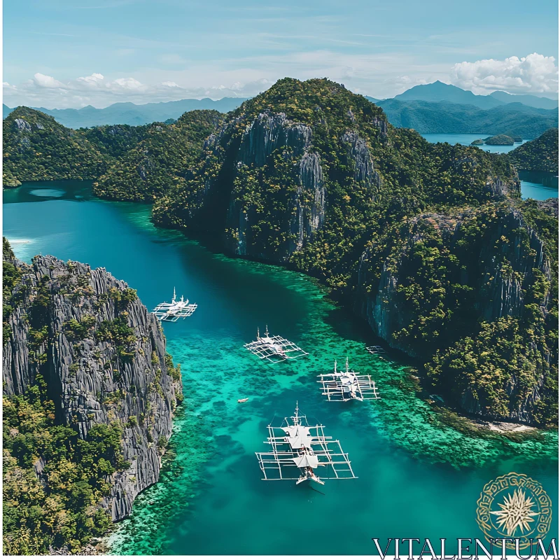 Idyllic Tropical Island with Lush Greenery and Clear Lagoon from Above AI Image