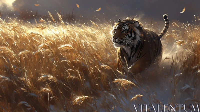 AI ART Tiger in Golden Grasslands