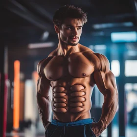 Fit Man With Six-Pack Abs in Gym Setting