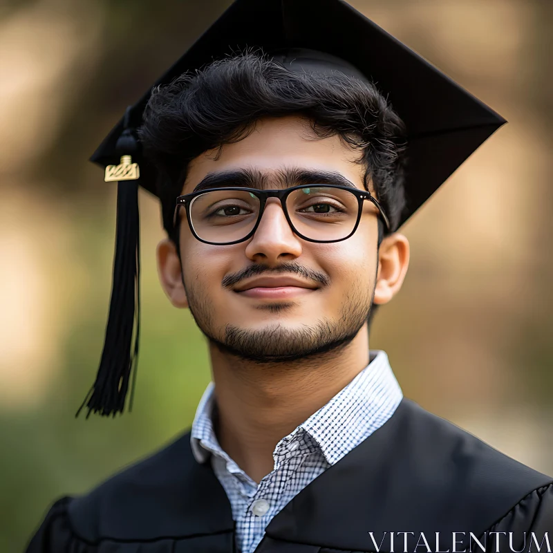 Smiling Graduate in Academic Attire AI Image