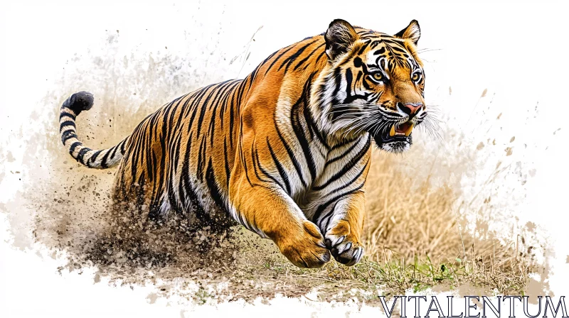 Powerful Bengal Tiger in Full Sprint AI Image