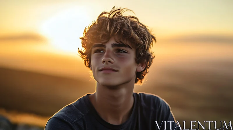 Peaceful Young Male at Sunset AI Image