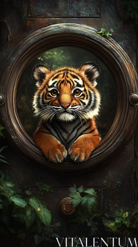 AI ART Curious Young Tiger Portrait in Jungle Setting