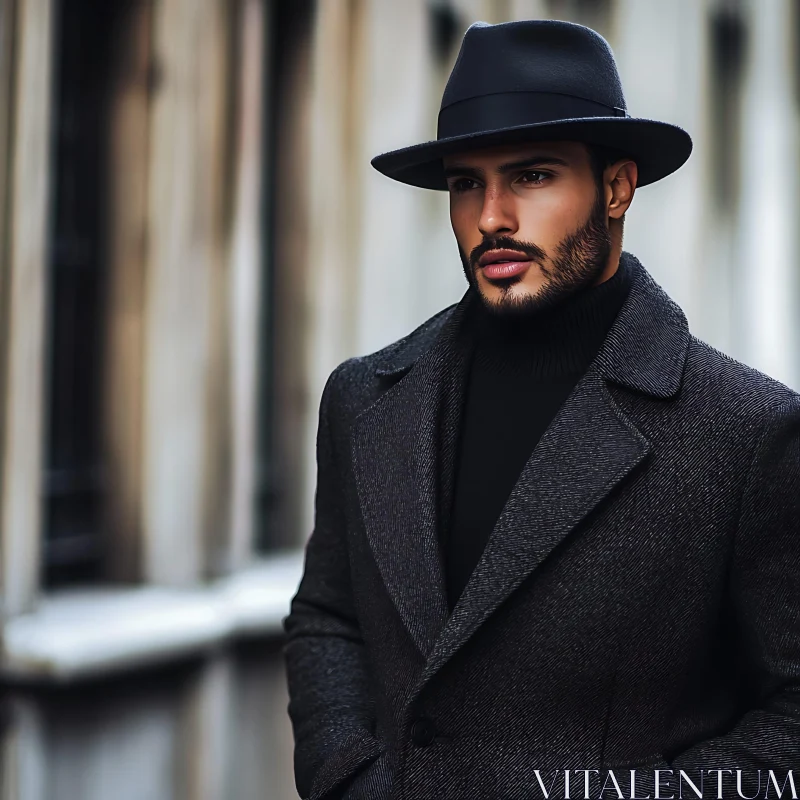 Urban Portrait of a Fashionable Man in Winter Attire AI Image