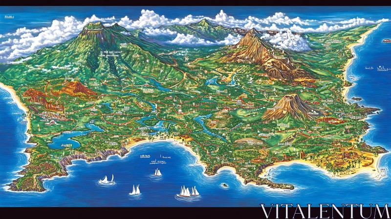 AI ART Artistic Island Map Depiction