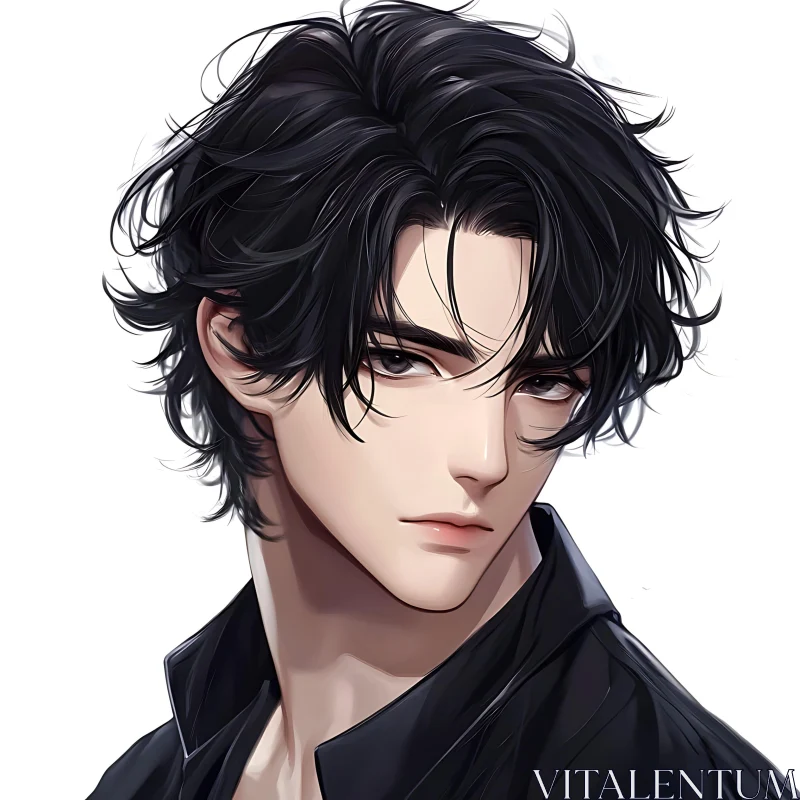 AI ART Anime Character Illustration with Dark Hair