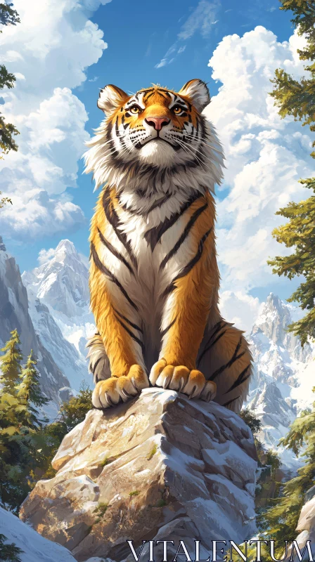 AI ART Regal Tiger Among Snowy Peaks