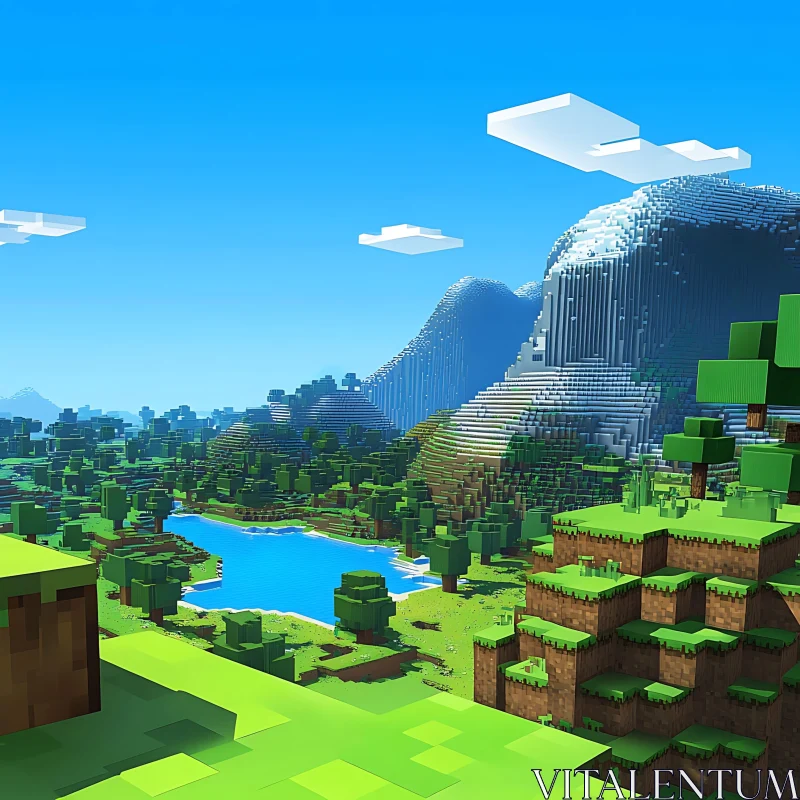 AI ART Cuboid Nature Scene in Voxel Art Style