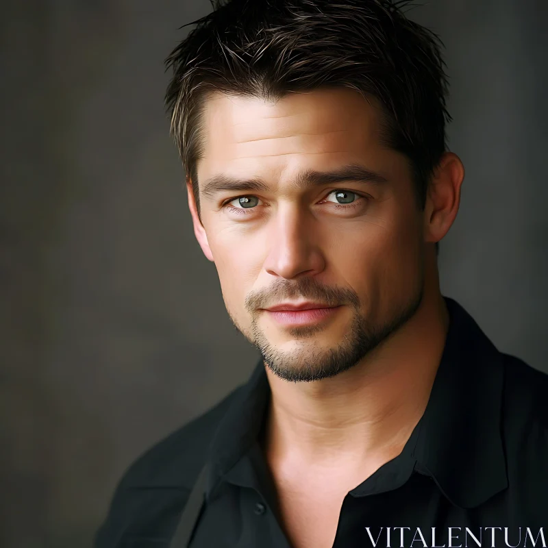 Man with Black Shirt and Calm Expression Portrait AI Image