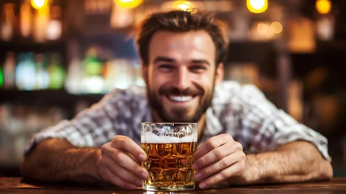 Relaxed Man With Beer in a Warm Bar Setting