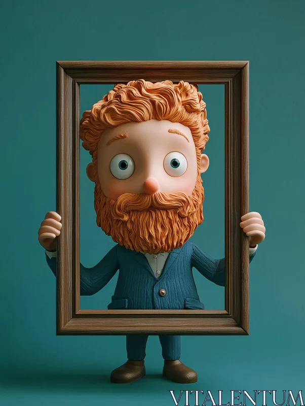 Bearded Cartoon Character in Frame AI Image