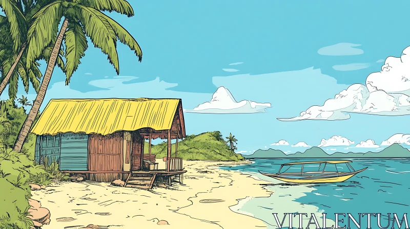 Tropical Beachfront Cabin and Boat AI Image