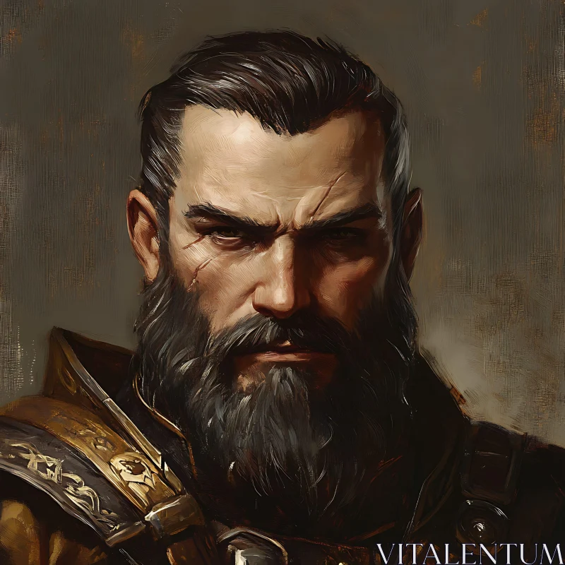 Stern Bearded Man with Armor Portrait AI Image